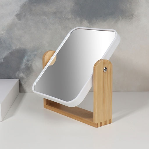 Зеркало настольное BAMBOO, с увеличением х2, двустороннее, 18×20.8×4.4 см, (14.2×17.6 см), бамбуковое