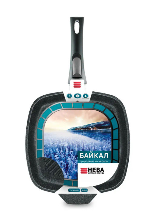Квадратная сковорода-гриль Байкал Природные минералы, съемная ручка, 28 см - Нева металл посуда фото 5
