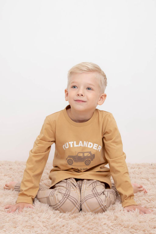 Crockid _ К 1600/темно-бежевый,текстильная клетка пижама дет  фото 5