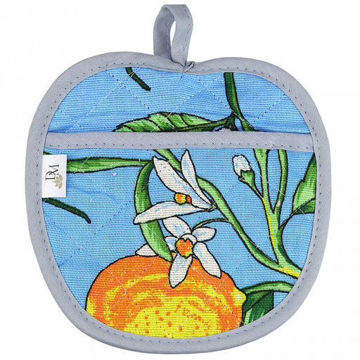 Прихватка с запахом 19х19см "Лимон, вид 4", форма "Яблоко", рогожка 171г/м2, хлопок 100%, наполнитель - ватин 280г/м2, на пластмассовом подвесе, "Домашняя мода" (Россия)