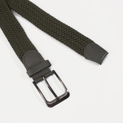 Ремень мужской, ширина 3,5 см, резинка-плетёнка, пряжка металл, цвет оливковый - Simaland фото 2