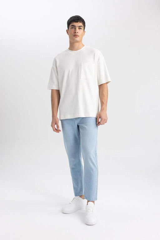 Oversize Genis Kal?p Bisiklet Yaka Basic Duz K?sa Kollu %100 Pamuk Ag?r Kumas Tisort - Defacto фото 5