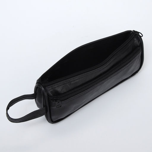 Косметичка-пенал на молнии с карманом, из искусственная кожи, чёрная - Simaland фото 3