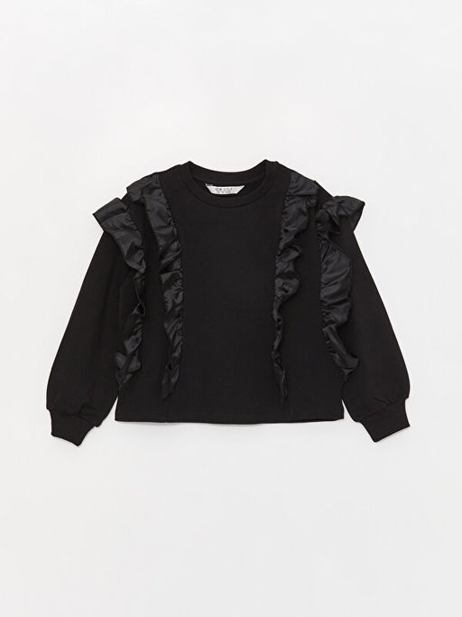 Bisiklet Yaka F?rf?r Detayl? Uzun Kollu K?z ?ocuk Sweatshirt