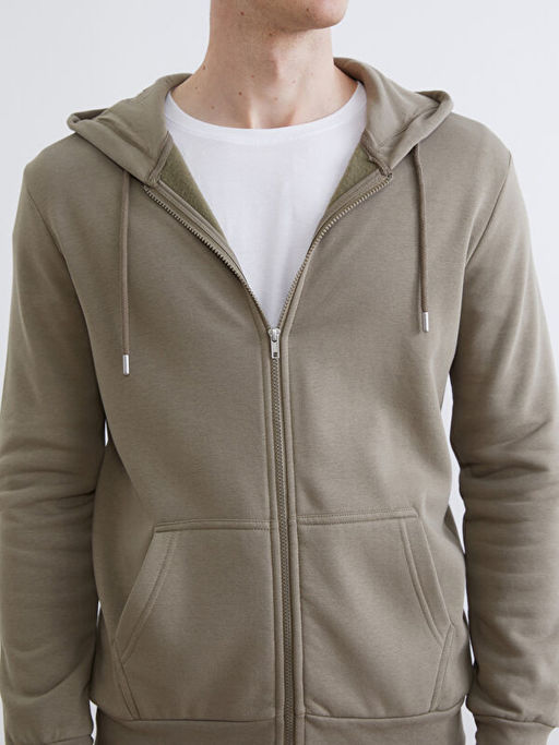 Kap??onlu Uzun Kollu Erkek Fermuarl? Sweatshirt