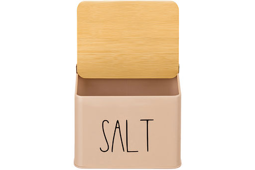 Емкость для хранения 1,5 л 14*11*11 см SALT с деревянной крышкой, бежевая - Elan gallery фото 5