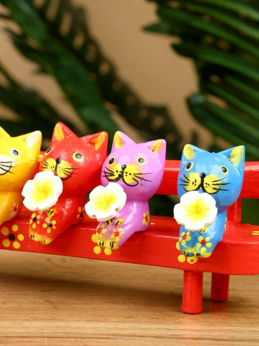 Сувенир «Котята на скамейке», 19×8×6 см, дерево, красный