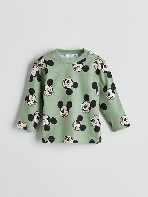 Bisiklet Yaka Mickey Mouse Bask?l? Erkek Bebek Pijama Tak?m?