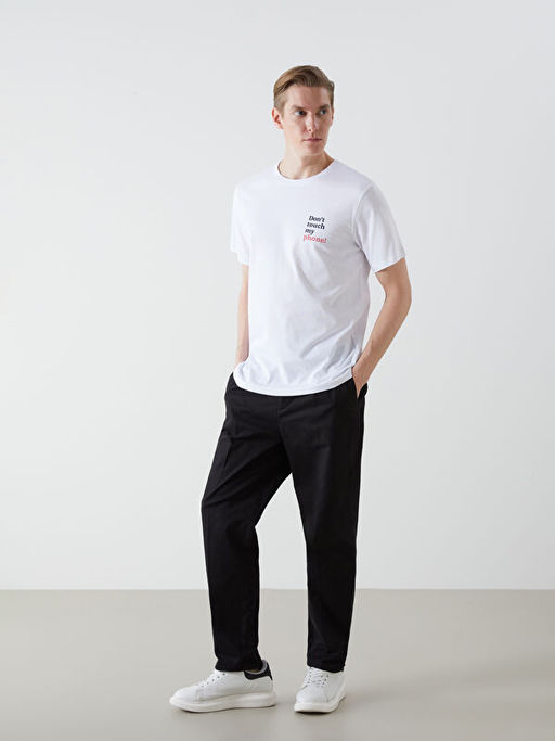 Bisiklet Yaka K?sa Kollu Bask?l? Penye Erkek Ti??rt