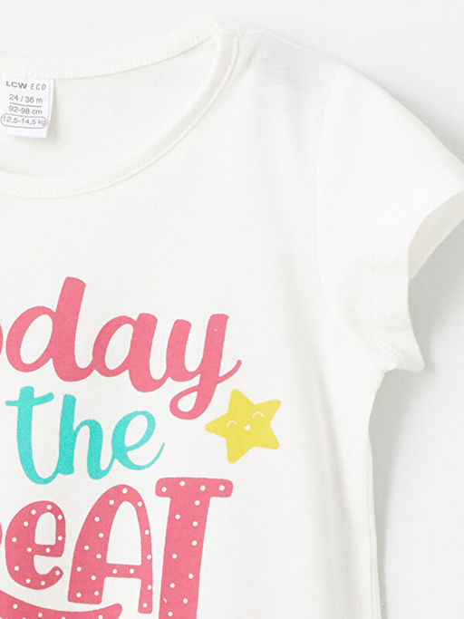 Bisiklet Yaka K?sa Kollu Bask?l? K?z Bebek Ti??rt - Waikiki фото 2