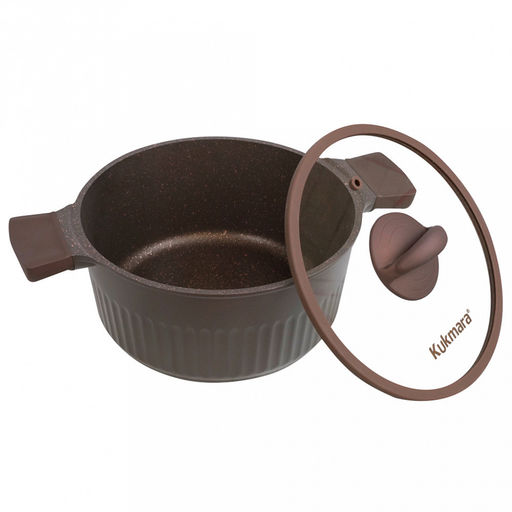 "Stella" Кастрюля с тефлоновым покрытием 5,2л, д25,5см, h14,5см, s0,32см, дно д20см, s0,4см, литая, стеклянная жаропрочная крышка, мокко (mokko) (Россия)