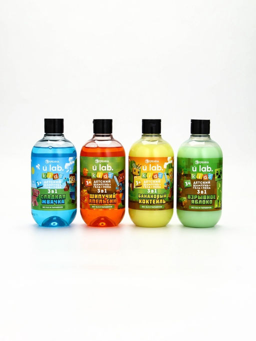 Детский шампунь-гель-пена 3в1, 500 мл, аромат банановый коктейль U LAB
