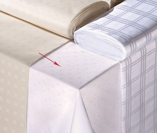 Скатерть арт. 3605/150/2, прямоугольная, 150 см х 250 см, ТЕФЛОНОВОЕ ПОКРЫТИЕ, цвет ЭКРЮ, низ подгибка и прошивка с укреплением на флизелин