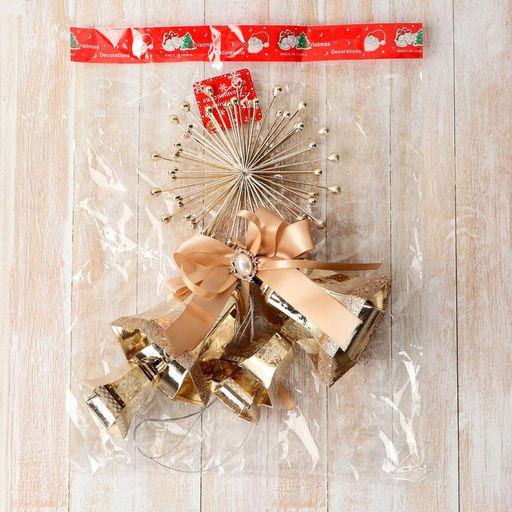 Украшение новогоднее «Зимнее волшебство. Колокольчики» 15×47 см, с бантом, золотистое