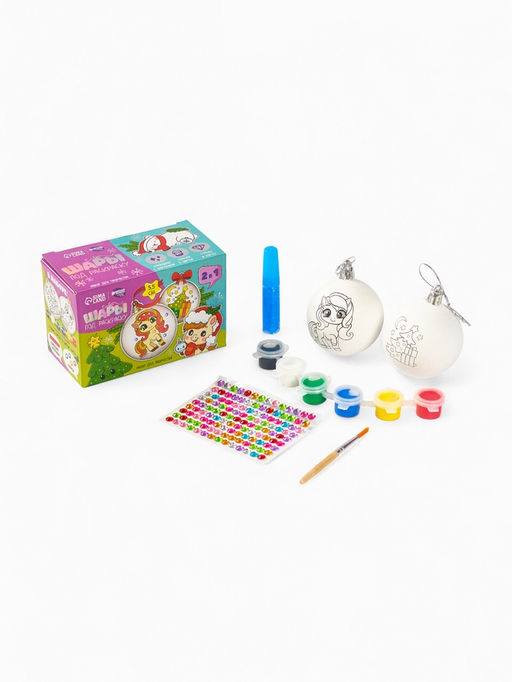 Елочные шары под раскраску Лошадка + краски, 2 шт., набор для творчества