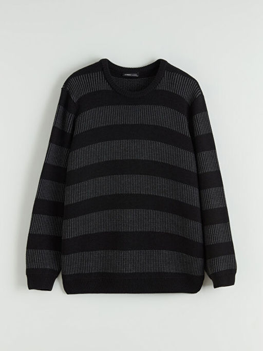 Bisiklet Yaka ?izgili Erkek Triko Kazak