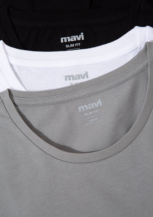 3lu Bisiklet Yaka Erkek Basic Tisort - Mavi фото 12