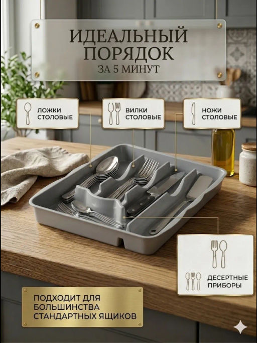 Цена за 2 шт. Лоток для столовых приборов (серый) М8517 - Альтернатива фото 9