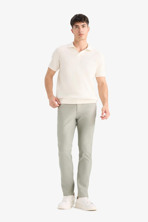 Slim Fit Yazl_k Chino Kanvas Dokulu Pantolon - Defacto фото 2