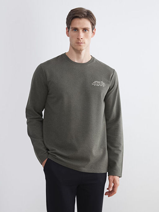 Bisiklet Yaka Bask?l? Erkek Sweatshirt