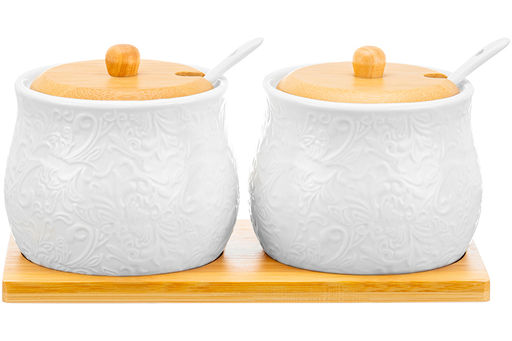 Набор 2 банок д/хранения 320 мл 19,5*10*9,5 см "Лоза" + 2 ложки + дер.крышк.на дер.подст