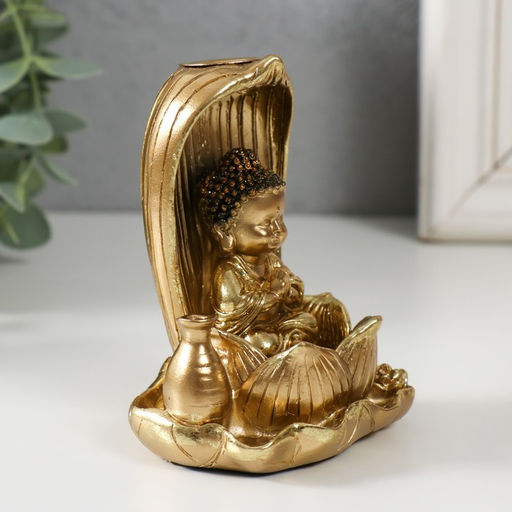 Подставка для благовоний, конусов «Маленький Будда», полистоун, золото, 6.1×7.5×10 см