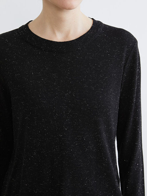 Bisiklet Yaka Parlak G?r?n?ml? Kad?n Triko Kazak