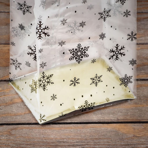 Цена за 10 шт. Пакет подарочный новогодний с жёстким дном 11?17?55 Золотой Снежинки - UPAK LAND фото 2