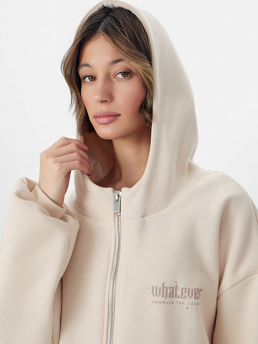 Толстовка женская бежевая на молнии с надписью Whatever - Mark formelle фото 4