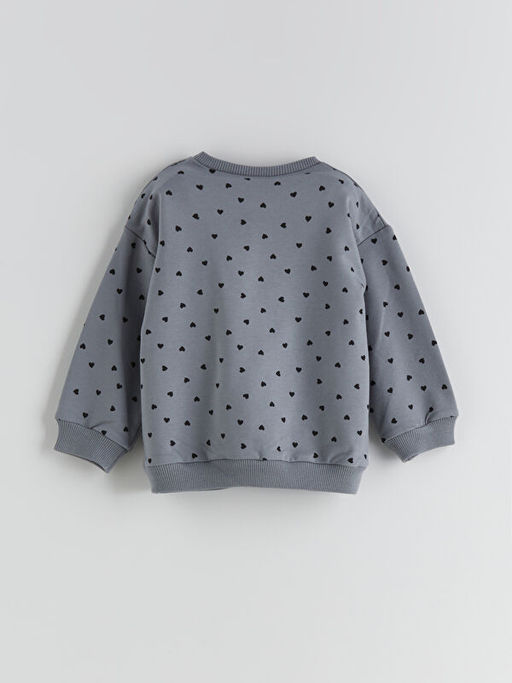 Bisiklet Yaka Bask?l? K?z Bebek Sweatshirt ve Tayt 2li