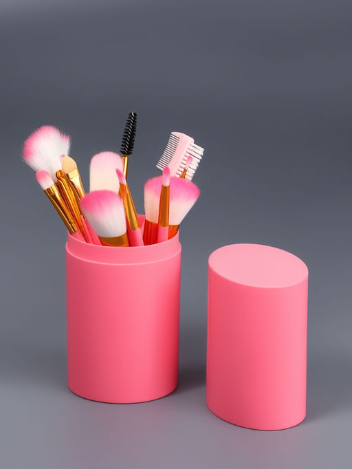 Набор кистей для макияжа COLOR POWER pink, 12 шт., футляр, розовый