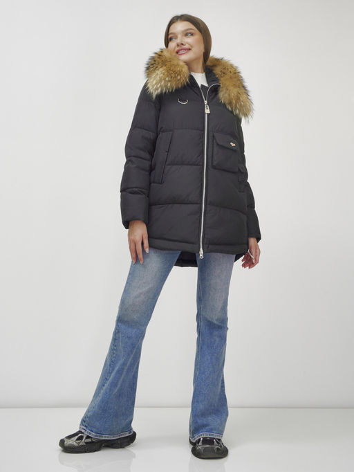 Куртка Бренд Visdeer ПРЕМИУМ КЛАССА зимняя с мехом ЕНОТА, черного цвета