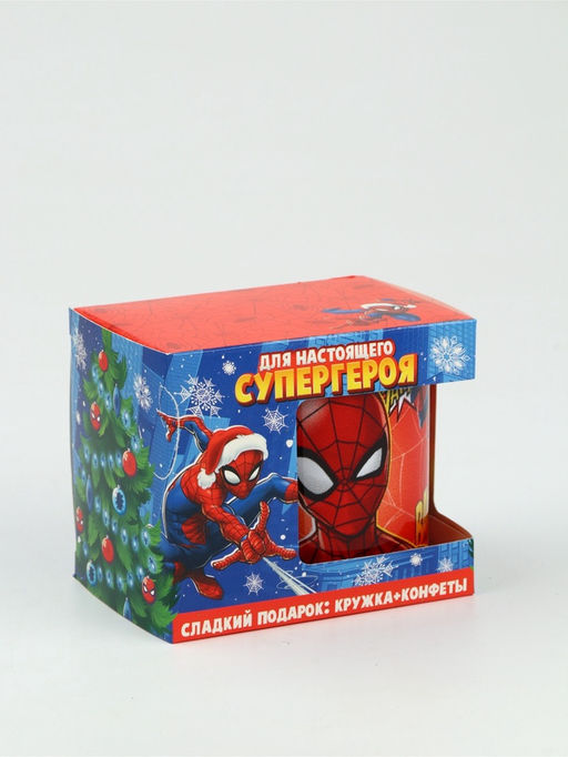 Детский сладкий новогодний подарок Человек-паук, конфеты 150 г, кружка керамическая