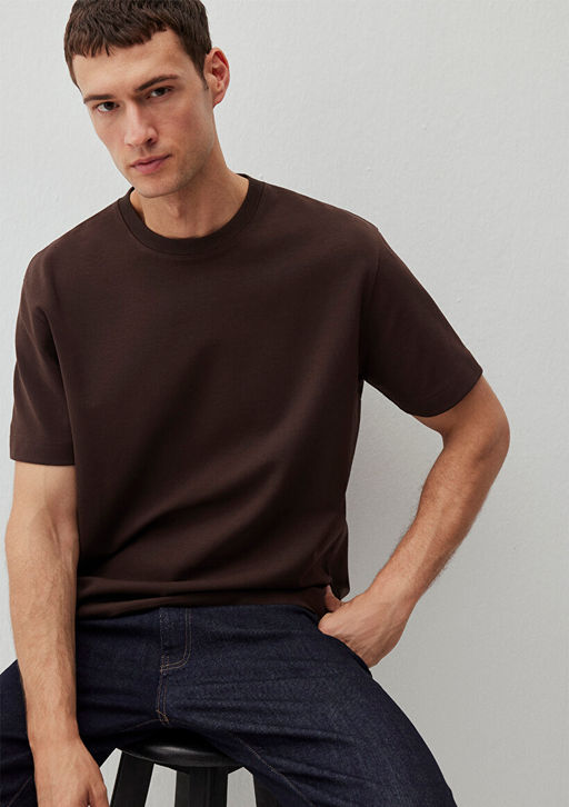 Kahverengi Basic Tisort - Mavi фото 2