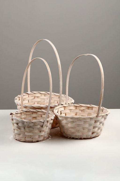 Корзина плетёная для хранения, бамбуковая, круглая, светлая, набор 3 шт.