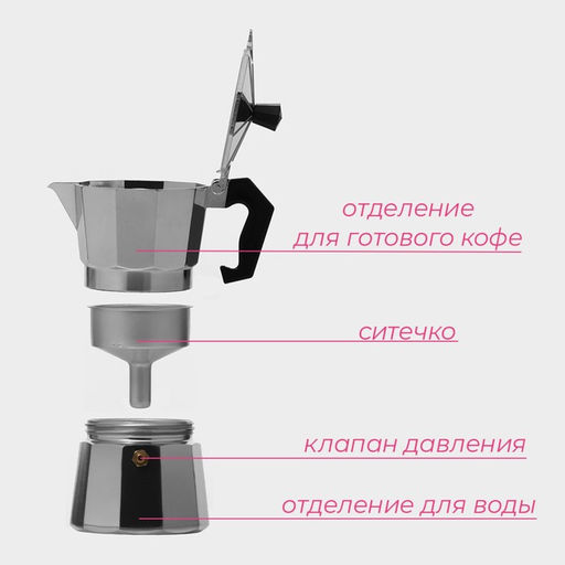 Кофеварка гейзерная Доляна Alum, на 3 чашки, 150 мл  фото 2