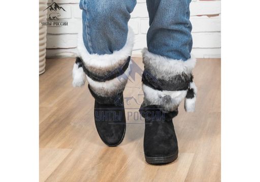 Сапоги унты Шиншилла,натуральная замша, натуральная овчина, литая подошва