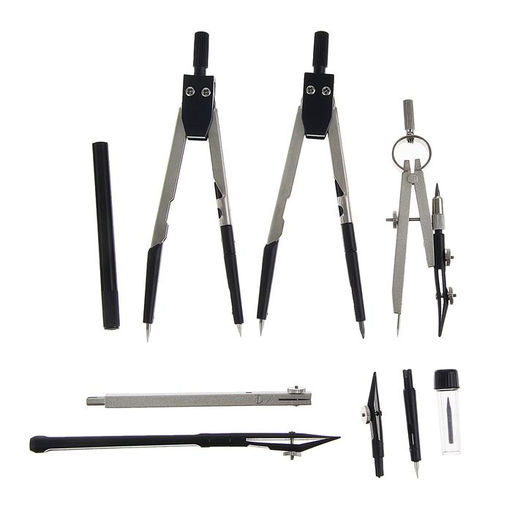 Готовальня Calligrata, 9 предметов (3 циркуля, 2 рейсфедера, 3 удлинителя, грифель, центрик), в пластиковом пенале