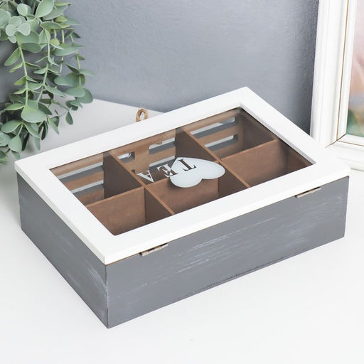 Шкатулка для чая дерево Чайная любовь, с делениями, для украшений, мелочи, 16?24?7.5 см