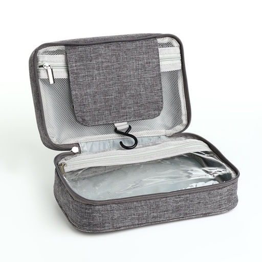 Косметичка-несессер дорожная на молнии, с крючком, с ручкой, серая - Simaland фото 4