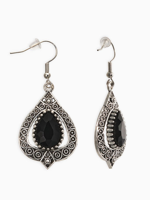 Цена за 2 шт. Серьги со стразми «Капля», чёрные в чернёном серебре