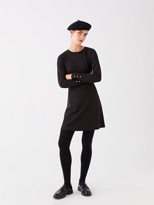 Bisiklet Yaka D?z Uzun Kollu Elbise