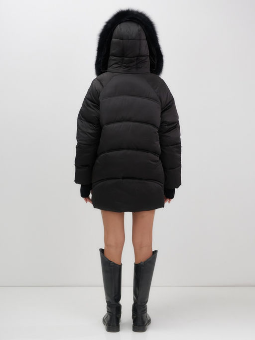 Куртка зимняя женская с мехом и капюшоном тренд черного цвета 7737Ch - Visdeer фото 7
