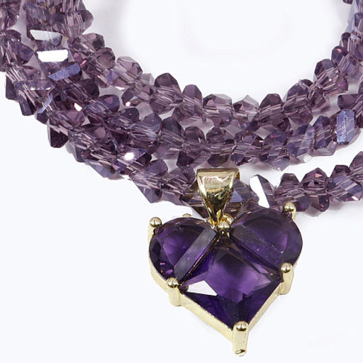 Бусы с сердечком чокер граненные из искуственного Хрусталя аметист