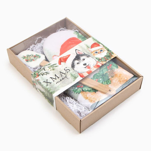 Набор новогодний подарочный «Доляна. Кошечка»: варежка-прихватка, лопатка силикон