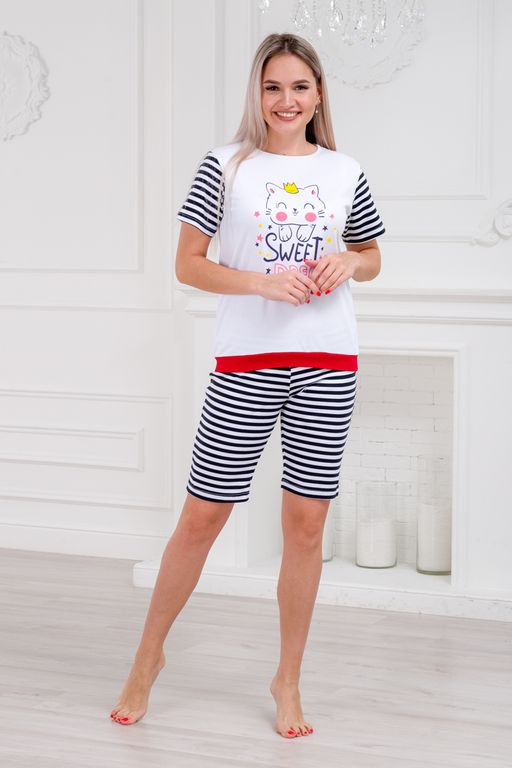 Пижама женская футболки и шорт из интерлока Киса - Амадэль фото 6