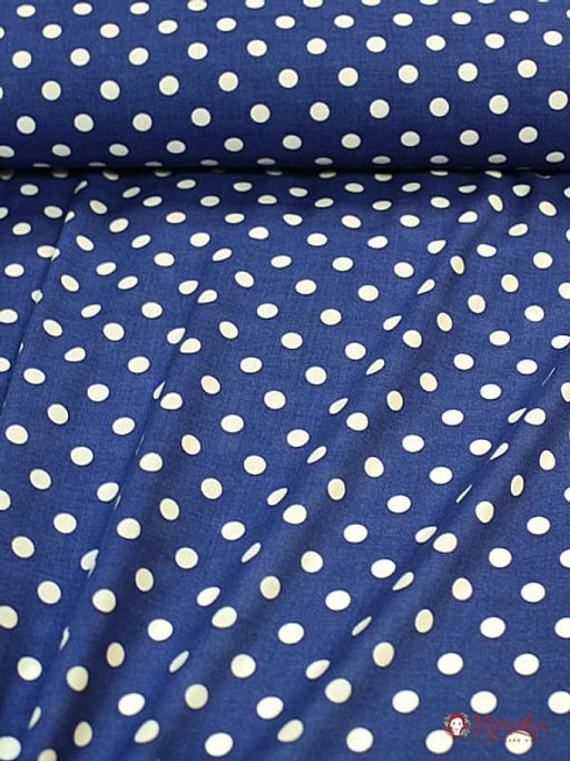 Штапель Крупный горох на джинсовом синем, ш.1.44м, вискоза-100%, 90гр/м.кв - Купава фото 3