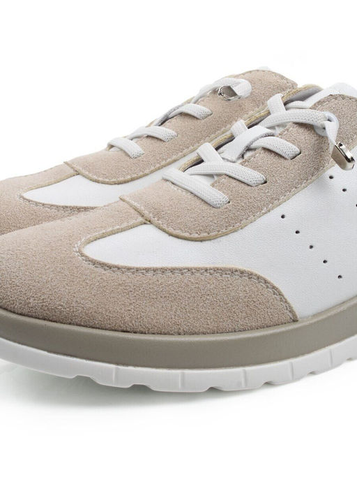 03-YA486-3 WHITE/BEIGE Кроссовки женские (натуральная кожа, натуральная замша)