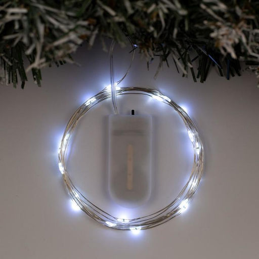 Гирлянда «Нить» 2 м роса, IP20, серебристая нить, 20 LED, батарейки CR2032×2 (в комплекте), свечение белое