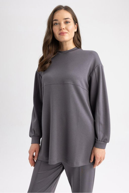 Толстовка-туника с круглым вырезом Relax Fit - Defacto фото 5